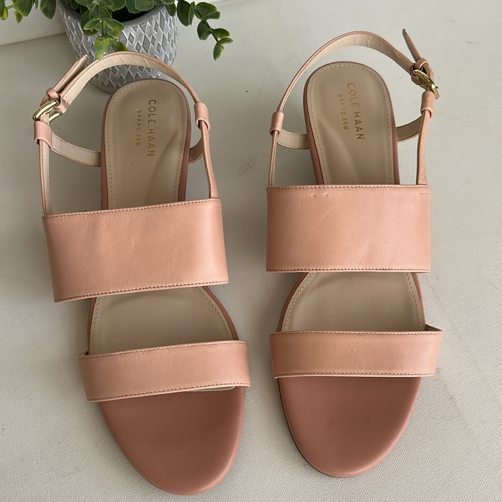 Cole Haan Sandals Women Pink Leather Slingback Wedge Buckle